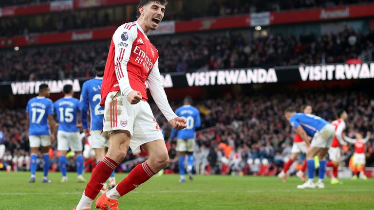 Kai Havertz (Arsenal) jubelt im Spiel gegen AFC Sunderland nach dem Tor zum 2:0