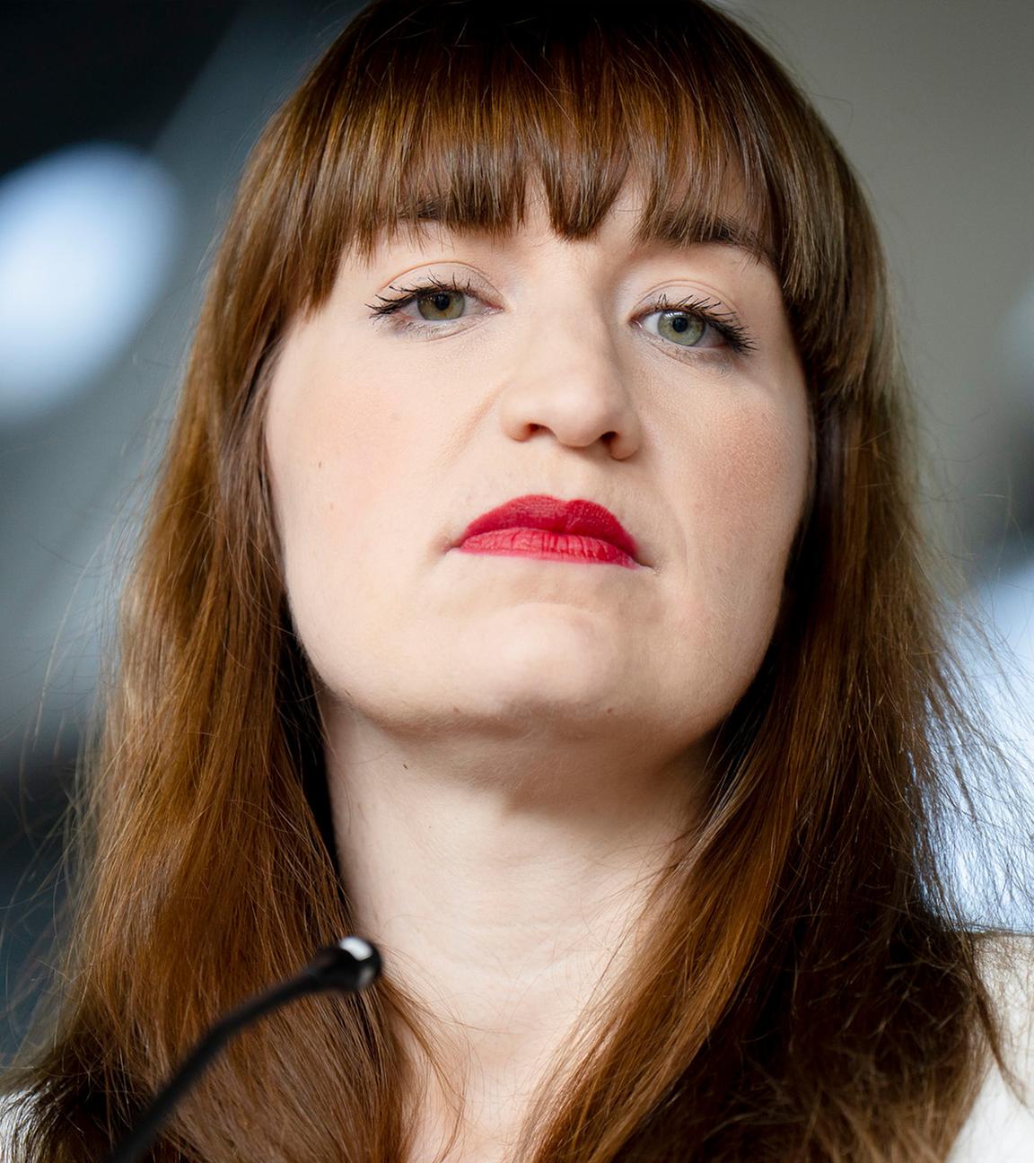 Heidi Reichinnek beim Pressestatement zur Fraktionssitzung der Die Linke-Bundestagsfraktion im Reichstagsgebäude. Berlin, 03.06.2025