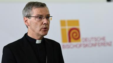 The new elected President of the German Bishops' Conference, Bishop Heiner Wilmer of Hildesheim, speaks during a press statement during the Spring Plenary Assembly of the German Bishops' Conference (Deutsche Bischofskonferenz) in Wuerzburg, Germany, 24 February 2026.