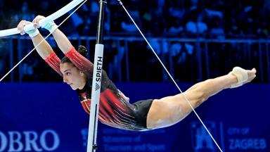 Helen Kevric aus Deutschland im Einsatz während des Finales am Stufenbarren der Frauen bei den Europameisterschaften 2026 im Kunstturnen der Frauen in der Arena Zagreb, am 15.08.2026 in Zagreb, Kroatien. 