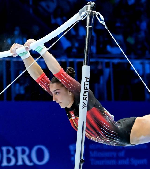 Helen Kevric aus Deutschland im Einsatz während des Finales am Stufenbarren der Frauen bei den Europameisterschaften 2026 im Kunstturnen der Frauen in der Arena Zagreb, am 15.08.2026 in Zagreb, Kroatien. 