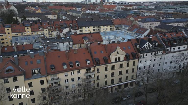 Vogelperspektive auf Häuser in einer Wohngegend.