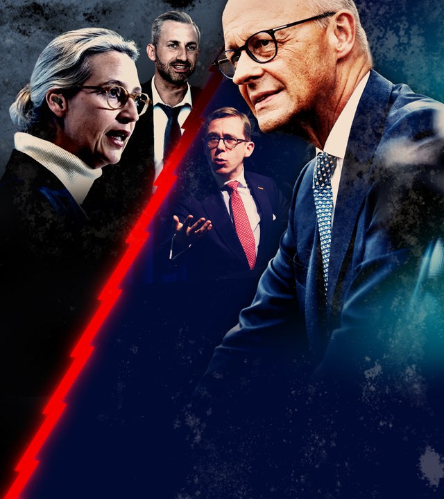 Alice Weidel und Ulrich Siegmund stehen Friedrich Merz und Philipp Amthor in einer Montage gegenüber.