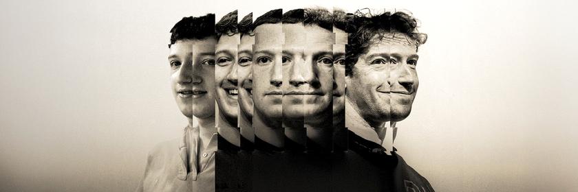 Fotomontage zeigt die Facetten des Mark Zuckerberg: Aus einzelnen Streifen älterer und neuerer Fotos setzt sich ein Portrait zusammen.