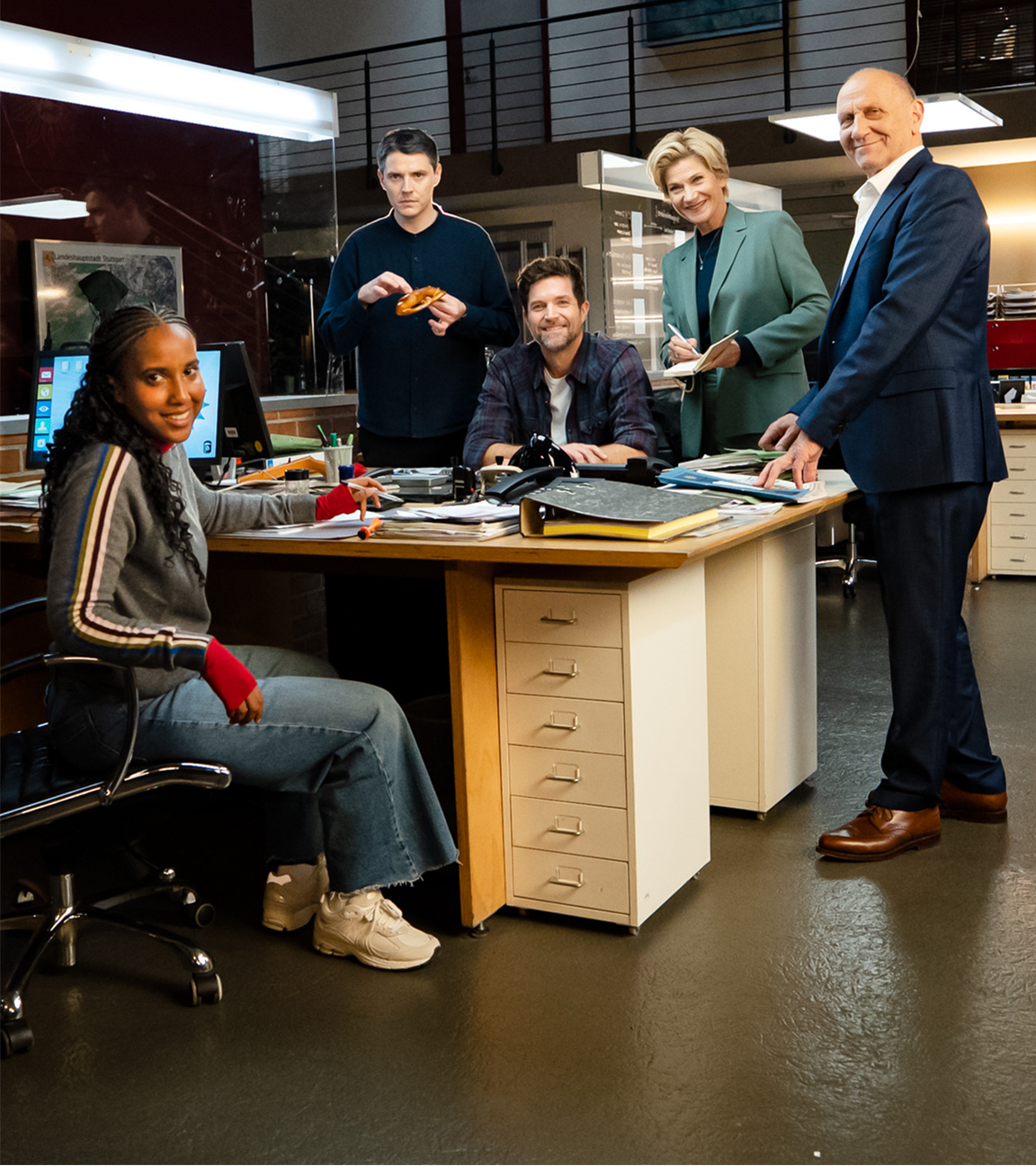 Die Crew der Soko Stuttgart am Filmset