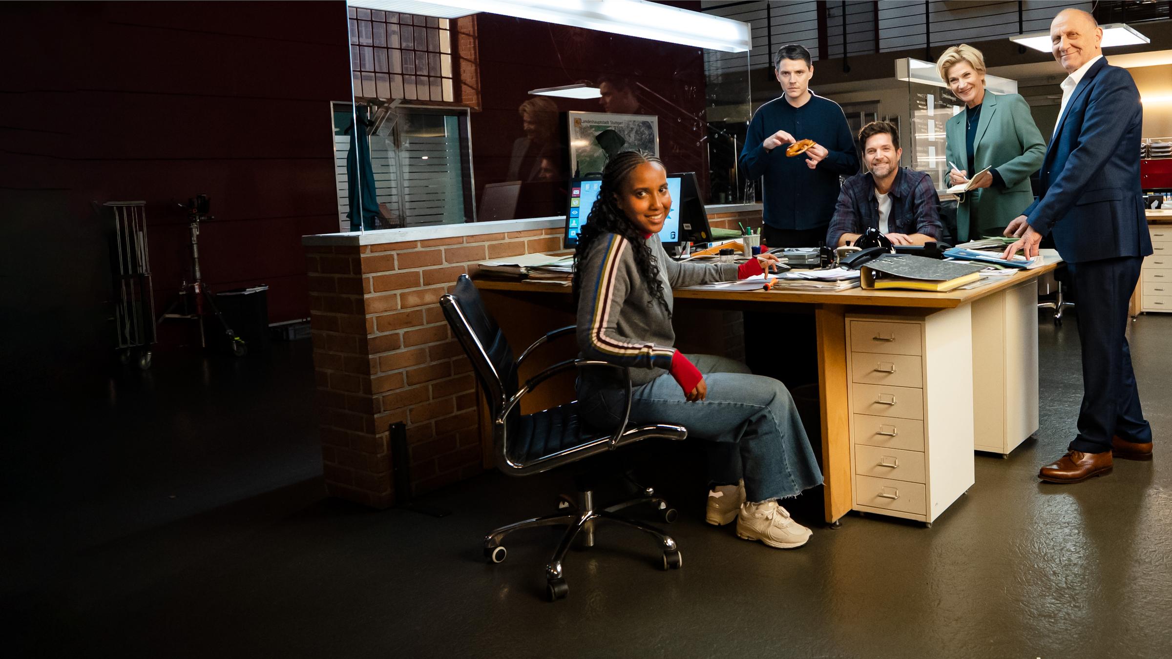 Die Crew der Soko Stuttgart am Filmset