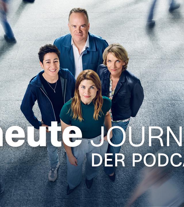 Helene Reiner (v.)Dunja Hayali (l.) Marietta Slomka (r.) und Christian Sievers (h.) in "heute journal - der Podcast"