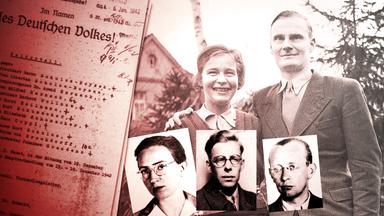 Rechts im Bild das Ehepaar Harro und Libertas Schulze Boyens, davor Passbilder der Eheleute Coppi und von Arvid Arnack, allesamt Mitglieder der Widerstandsbewegung