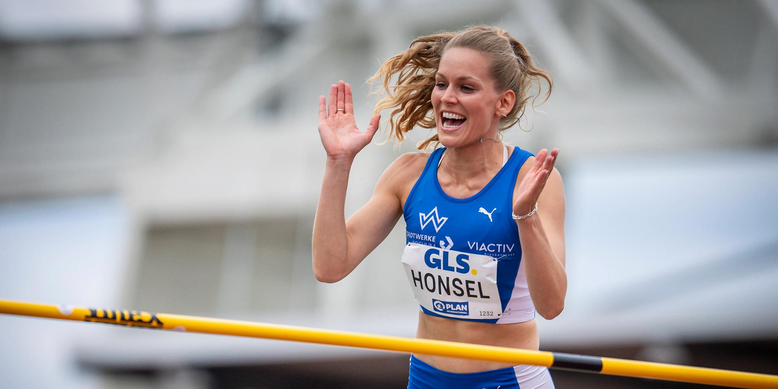 Christina Honsel am 3. August 2025 bei der DM in Dresden, wo sie zum zweiten Mal den Hochsprung-Titel gewann.