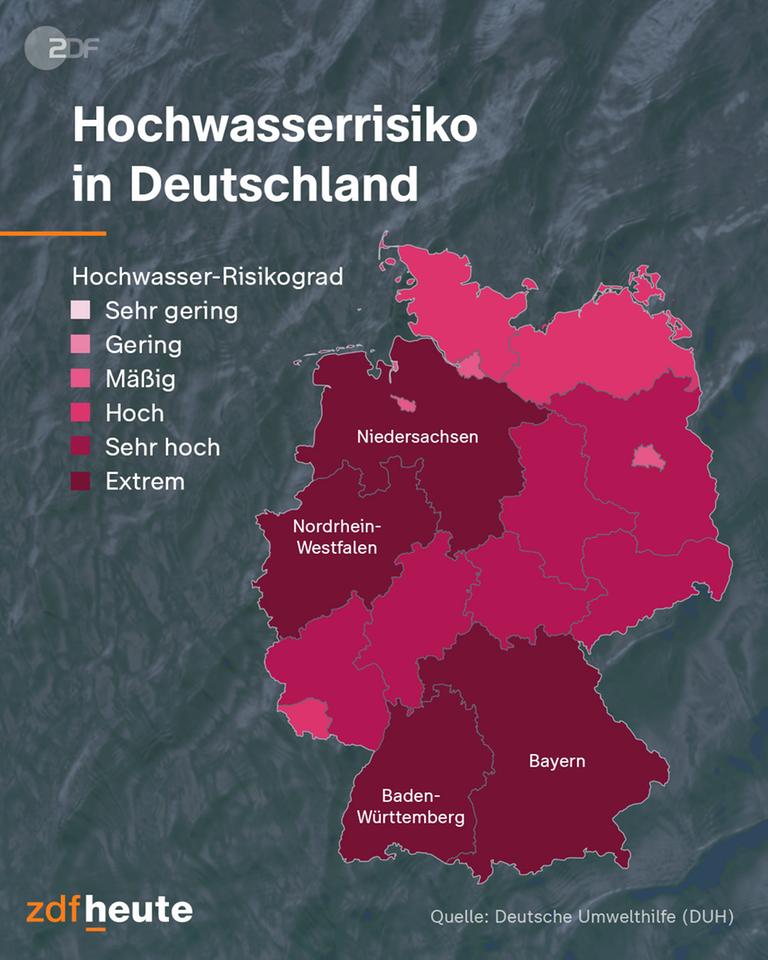 Hochwasserrisiko in Deutschland auf einer Karte