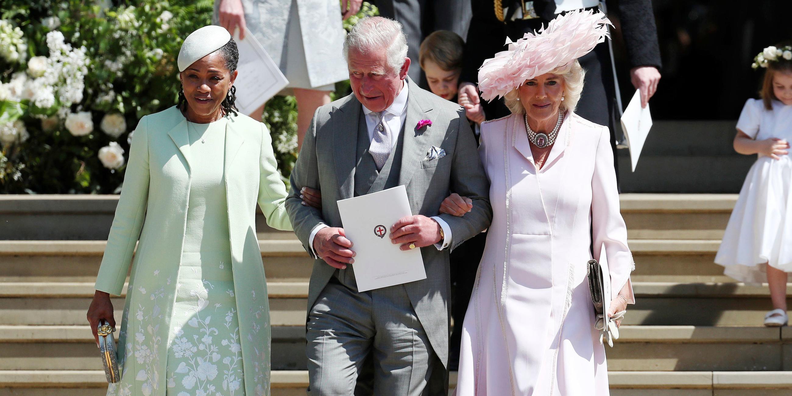 hochzeit von prinz harry und meghan markle: charles mit camilla und mutter von meghan - 2018