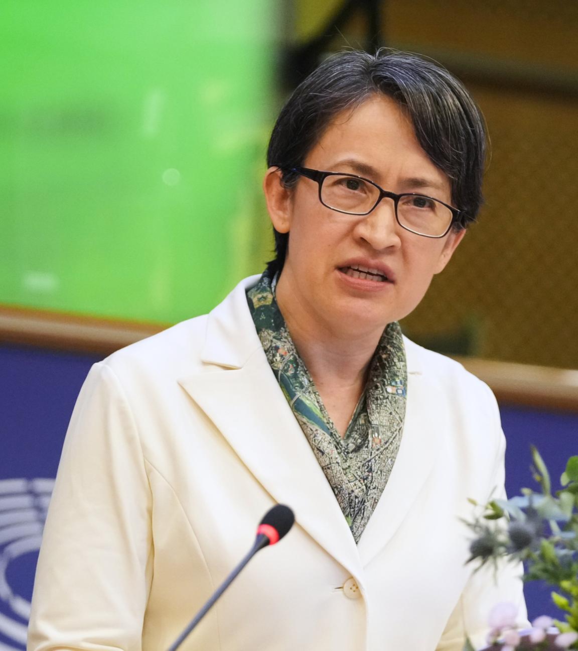 Taiwans Vizepräsidentin Hsiao Bi-khim spricht während einer Veranstaltung im Europäischen Parlament in Brüssel am 07.11.2025. 