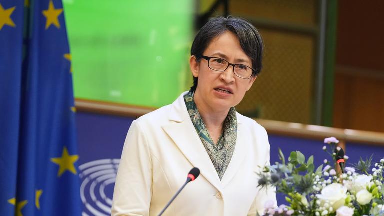 Taiwans Vizepräsidentin Hsiao Bi-khim spricht während einer Veranstaltung im Europäischen Parlament in Brüssel am 07.11.2025. 
