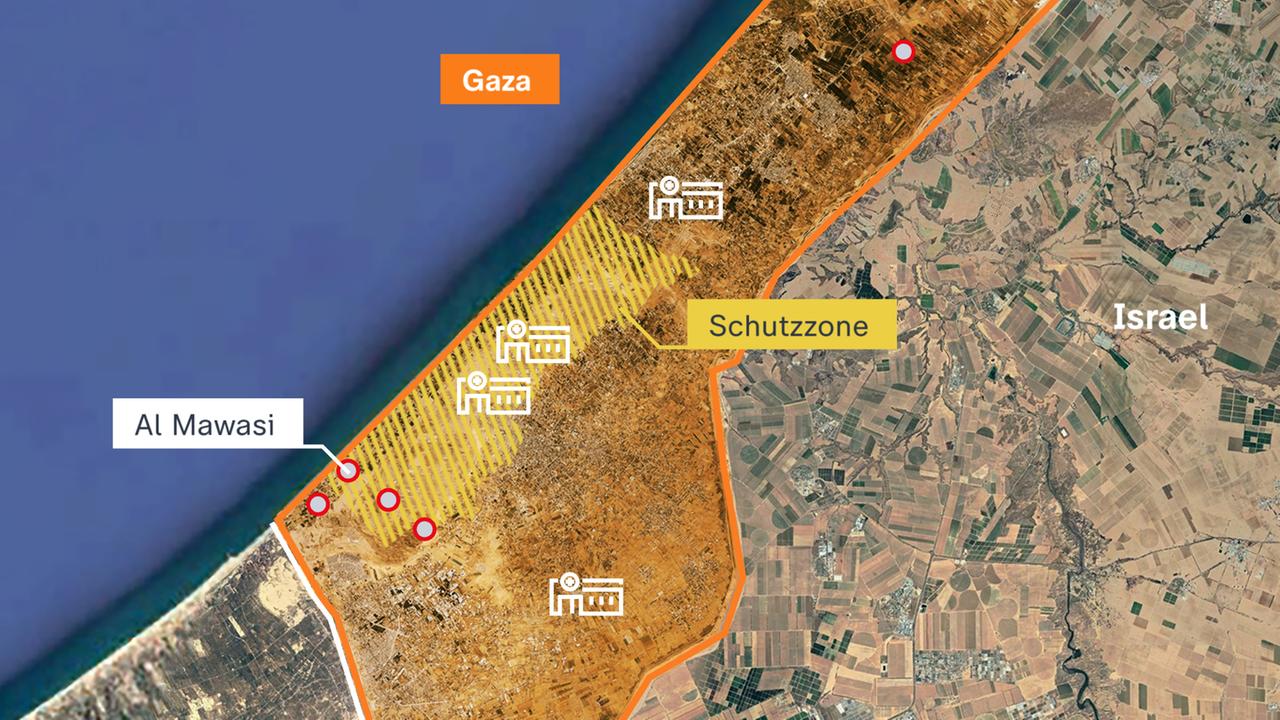 Eine Karte zeigt die neue humanitäre Zone in Gaza