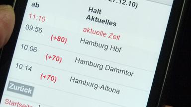 Information über einen verspäteten ICE in der Bahn-App