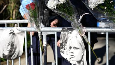 Posters showing actor Brigitte Bardot hang at a security barrier near her home in Saint-Tropez