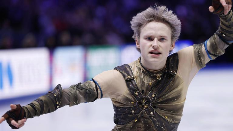 US-Amerikaner Ilia Malinin während der Weltmeisterschaften im Eiskunstkauf in Prag am 26.03.2026.