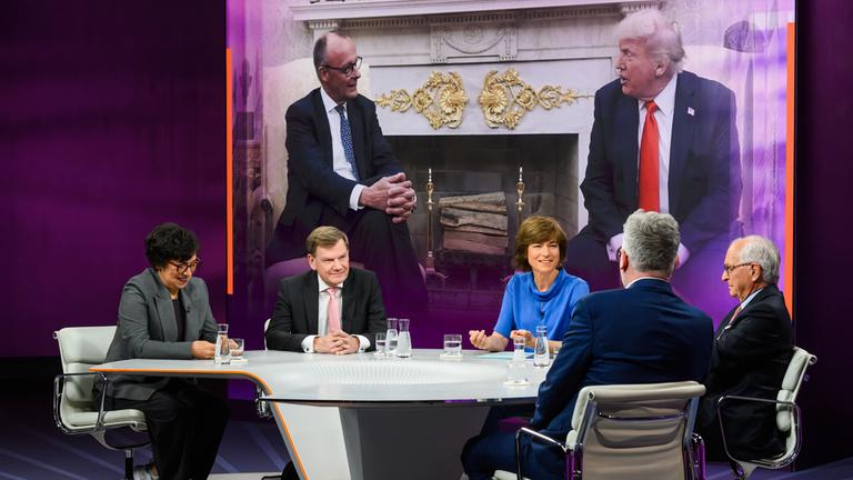 von links: Mariam Lau, Johann Wadephul, Maybrit Illner, Wolfgang Ischinger, Adam ToozeSchalte: Elmar Theveßen