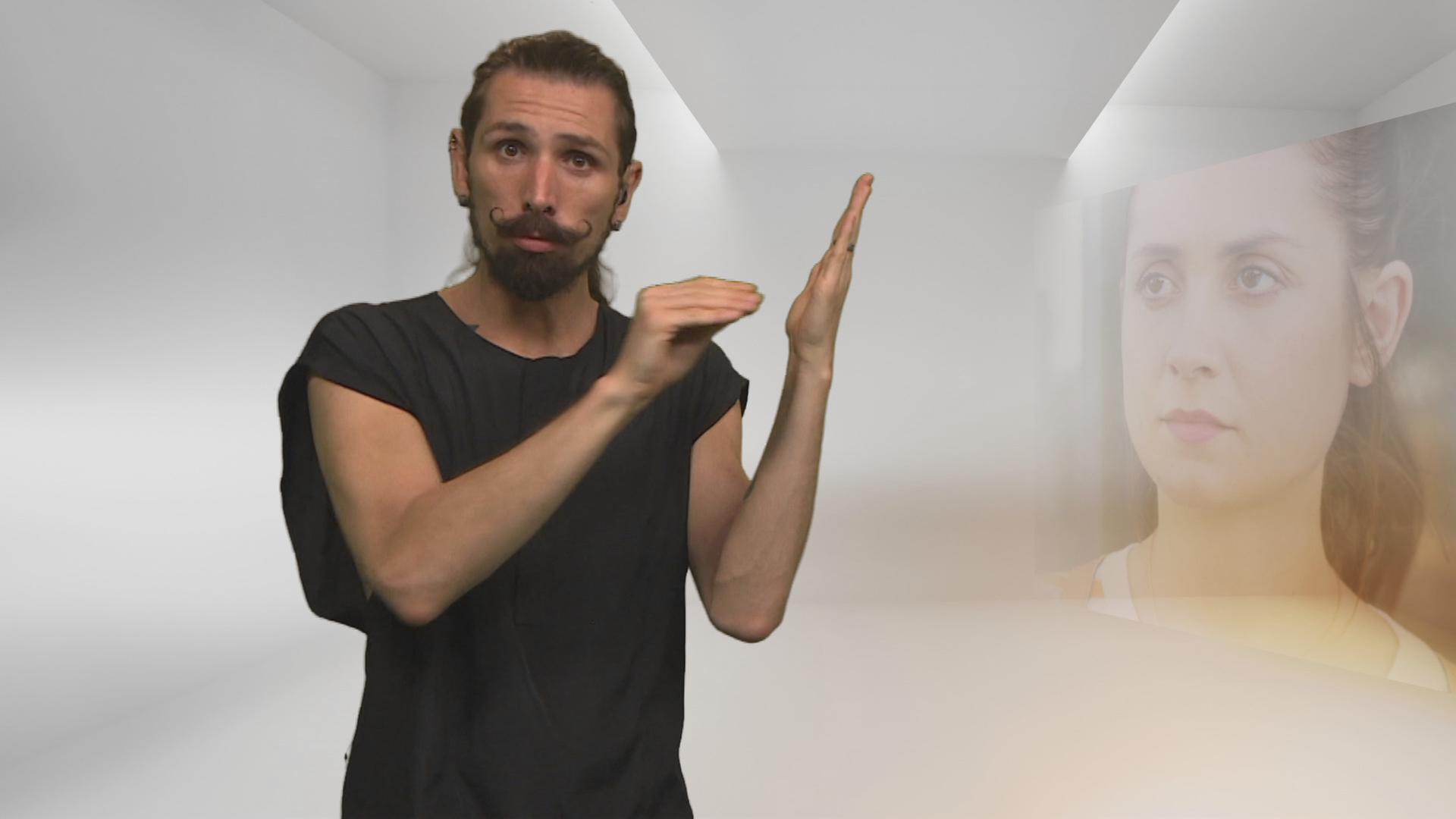 Gebaerdensprachdolmetscher in Aktion