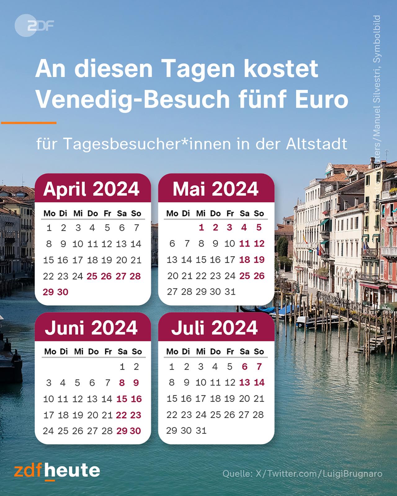 Infografik: An diesen Tagen kostet Venedig-Besuch fünf Euro.