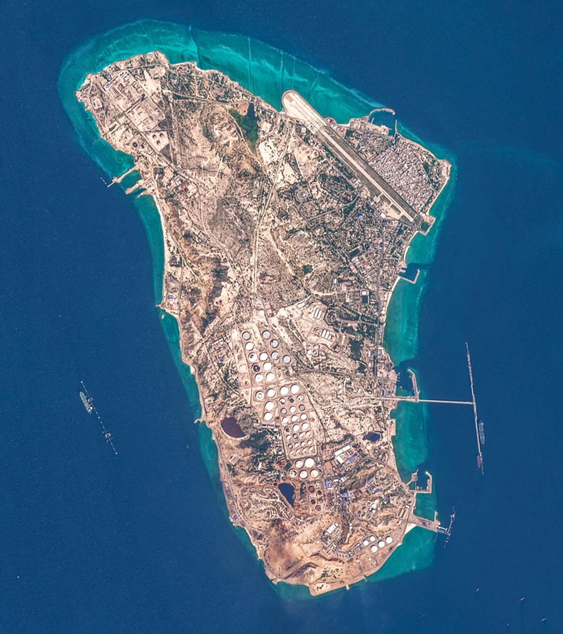 Eine Luftaufnahme der Insel Charg im Persischen Golf