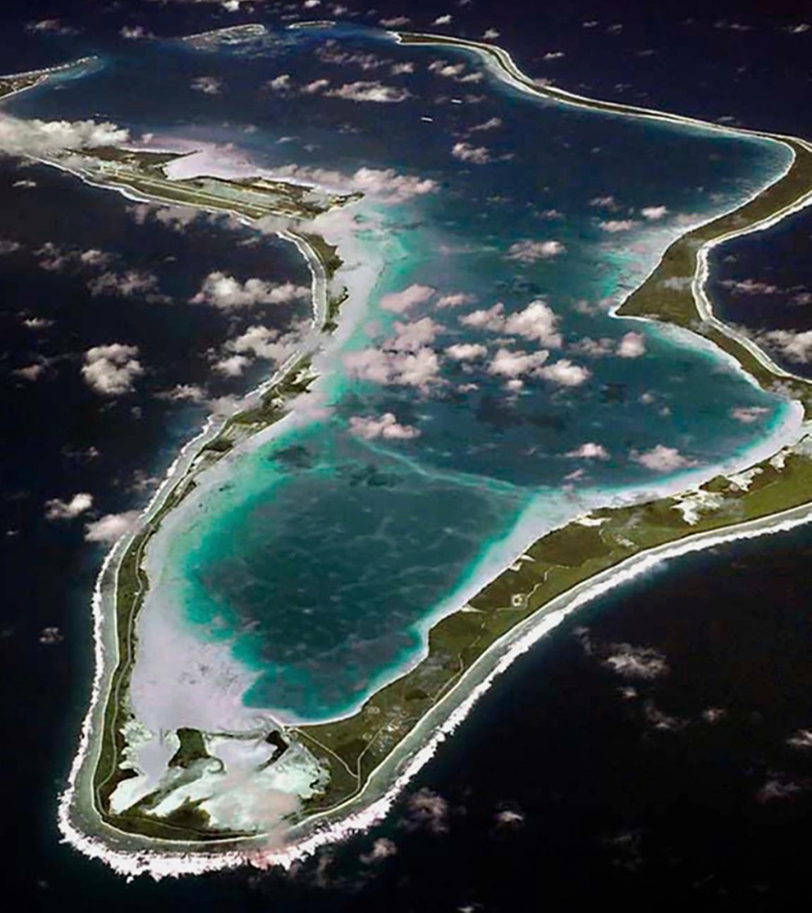 Luftaufnahme von Diego Garcia, einem Atoll des Chagos-Archipels