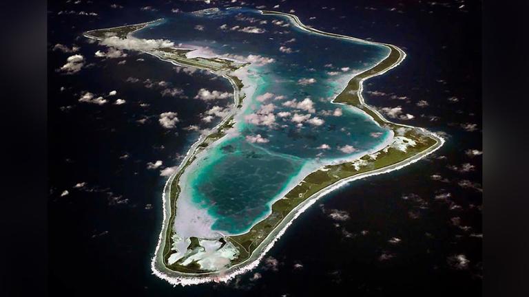 Luftaufnahme von Diego Garcia, einem Atoll des Chagos-Archipels