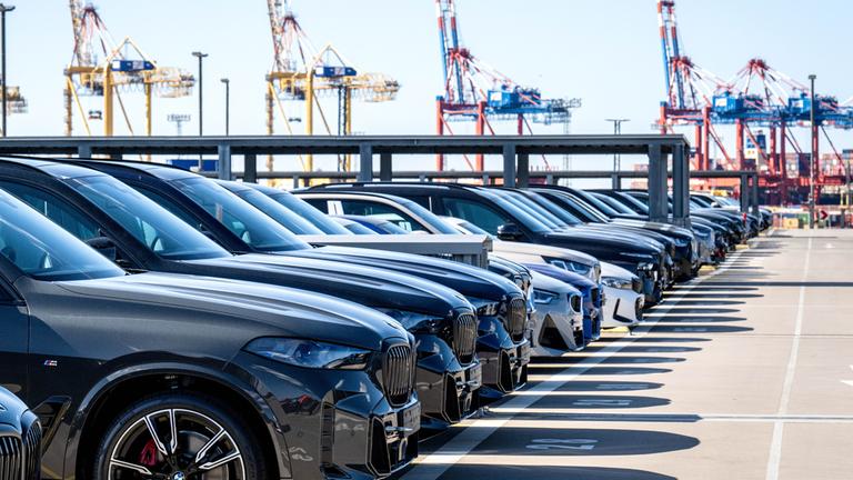 Autos werden im Hafen am BLG Autoterminal Bremerhaven auf Schiffe verladen. (Archiv)