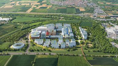 Luftbild des IPAI-Campus - eine Visualisierung des Architekturbüros 