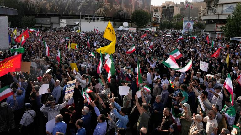 Protesters chant slogans in a protest following the U.S. attacks on nuclear sites in Iran