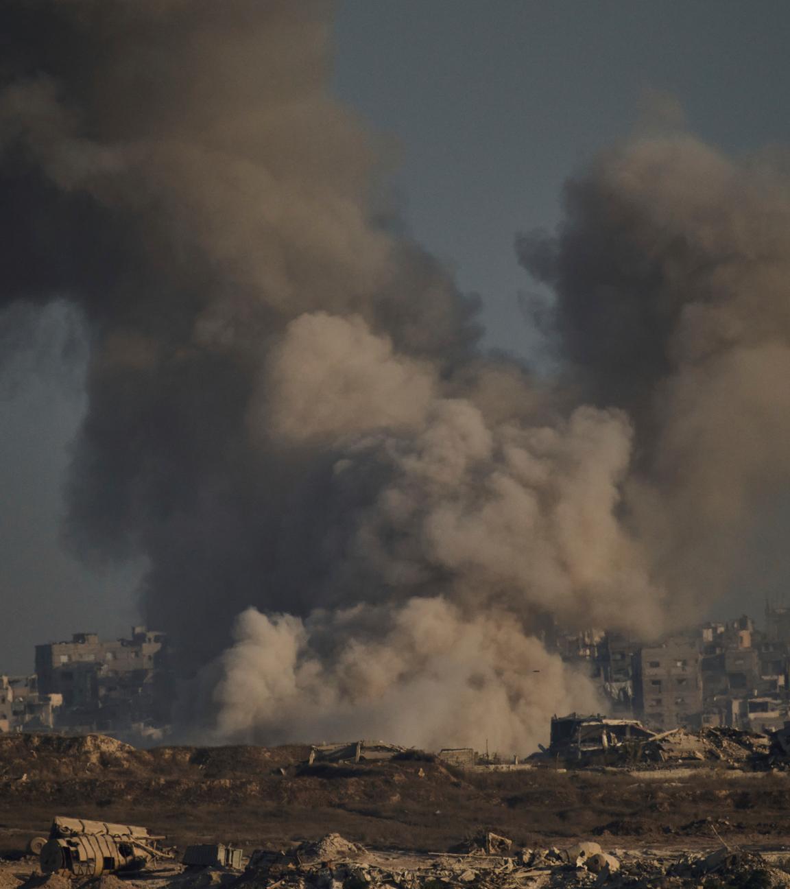 Smoke rises to the sky following an Israeli military strike in the northern Gaza Strip, as seen from southern Israel, Saturday
