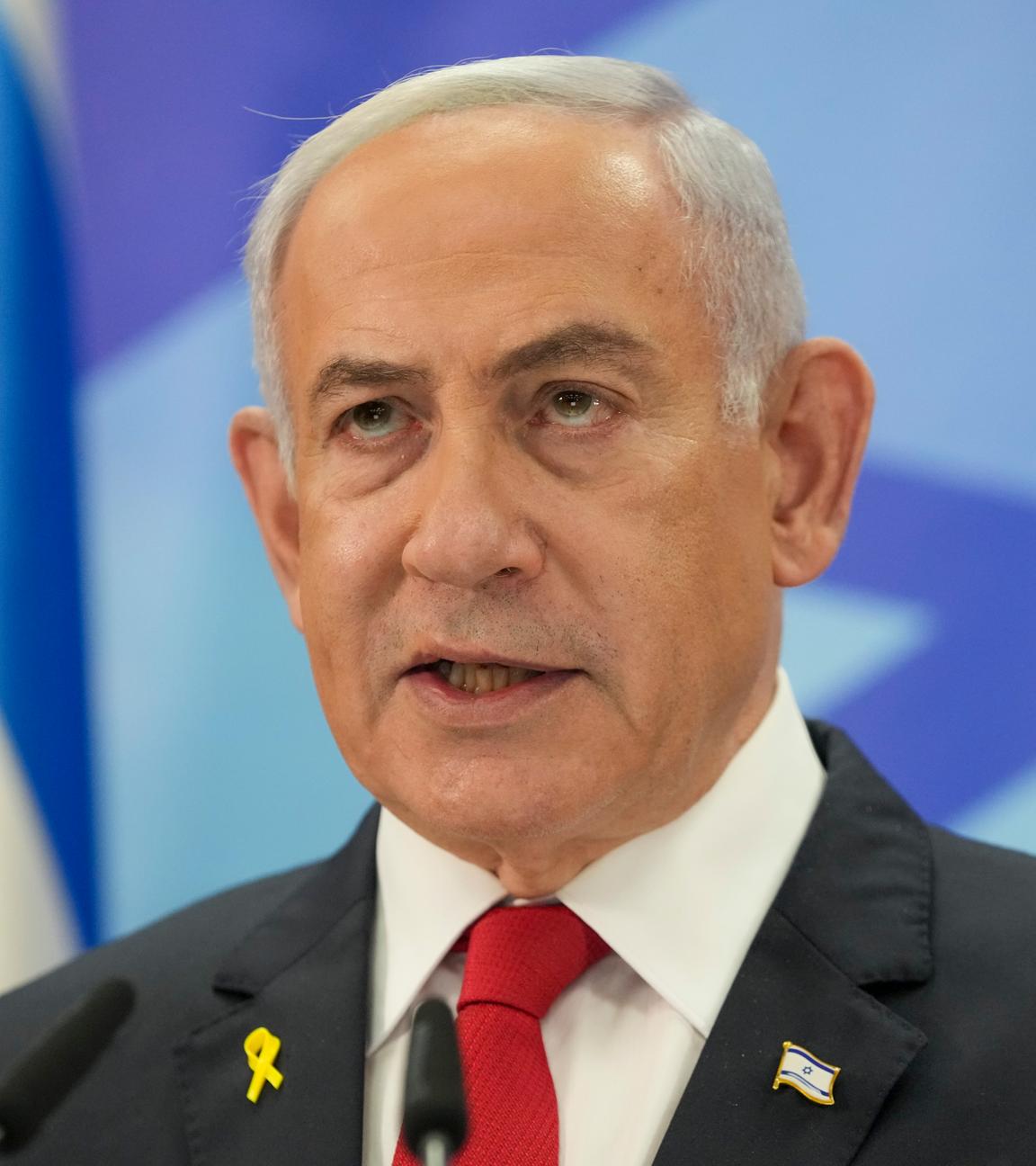 Israels Regierungschef Benjamin Netanjahu während einer Pressekonferenz.
