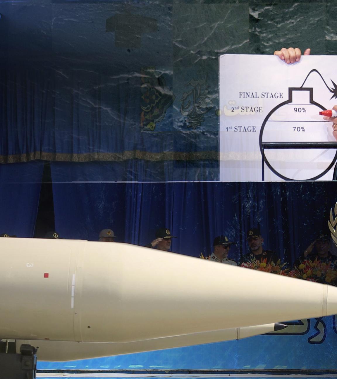 Montage; Rechts: Benjamin Netanyahu hält auf der UN-Versammlung die Illustration