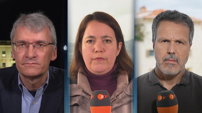 ZDF-Korrespondent:innen zugeschaltet ins Studio.