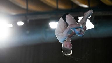 Jaden Eikermann während eines Sprungs von der 10m Plattform im Rahmen des Turmspringens ders Schwimm-Europameisterschaften 2026