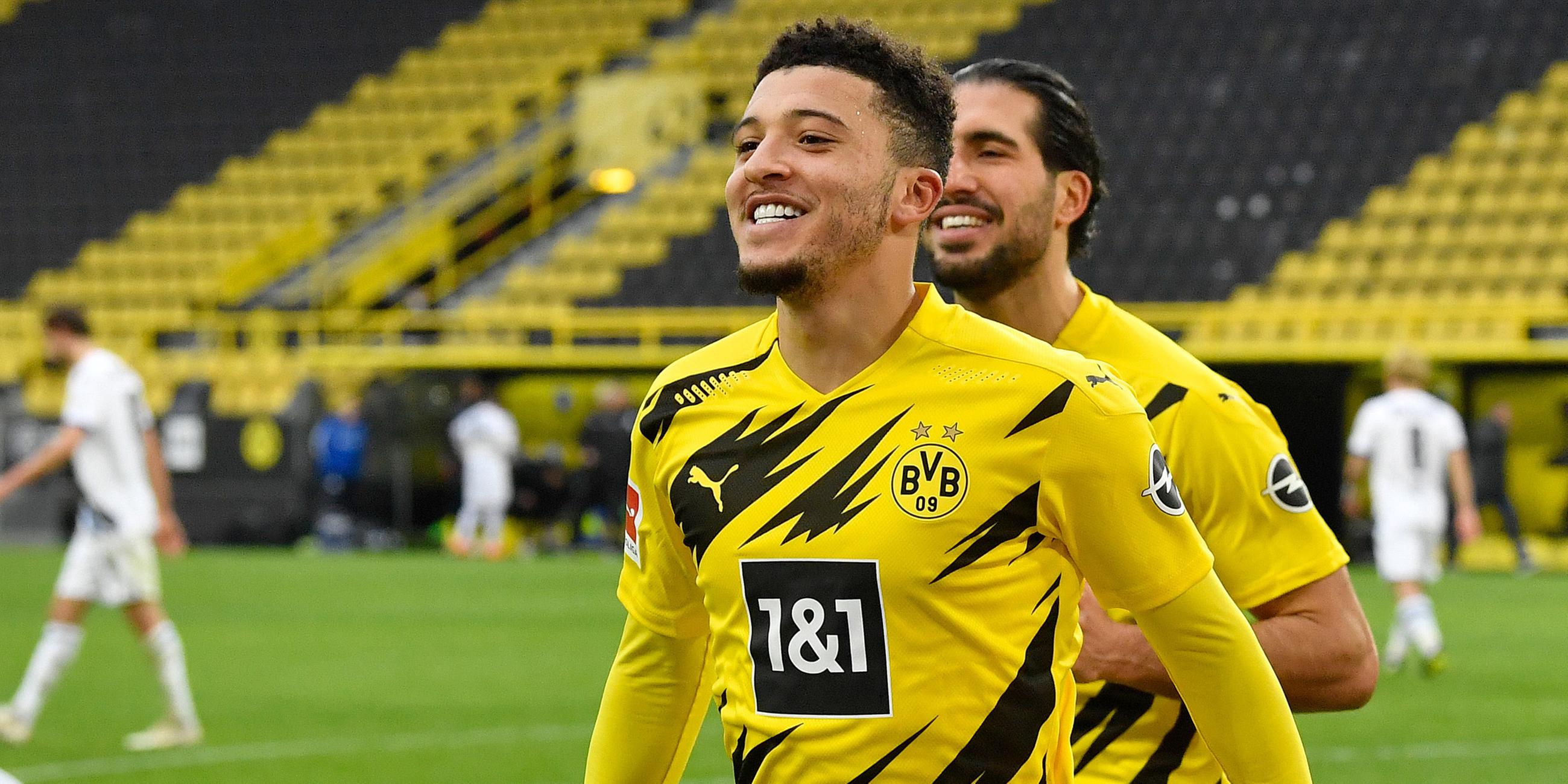 Jadon Sancho bejubelt ein Tor gegen Arminia Bielefeld (2021)