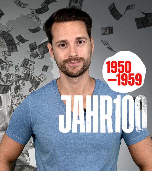 Mirko Drotschmann mit einem VW Käfer und herumfliegenden Dollarscheinen