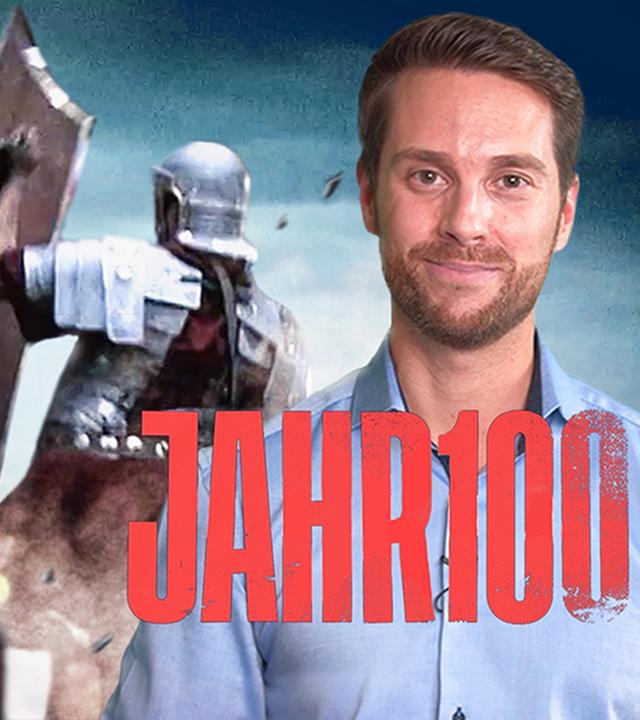 Mirko Drotschmann mit kämpfenden Römern im Hintergrund