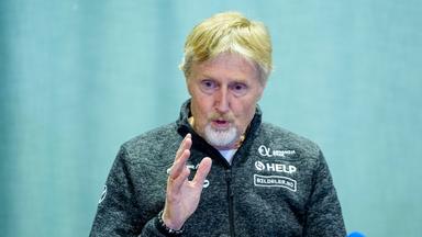 Jan-Erik Aalbu während der Pressekonferenz der Skisprung-Nationalmannschaft bei den Ski-Weltmeisterschaften in Trondheim.