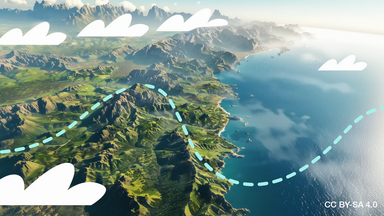 Topografie Land und Meer mit Jetstreamverlauf (Animation)