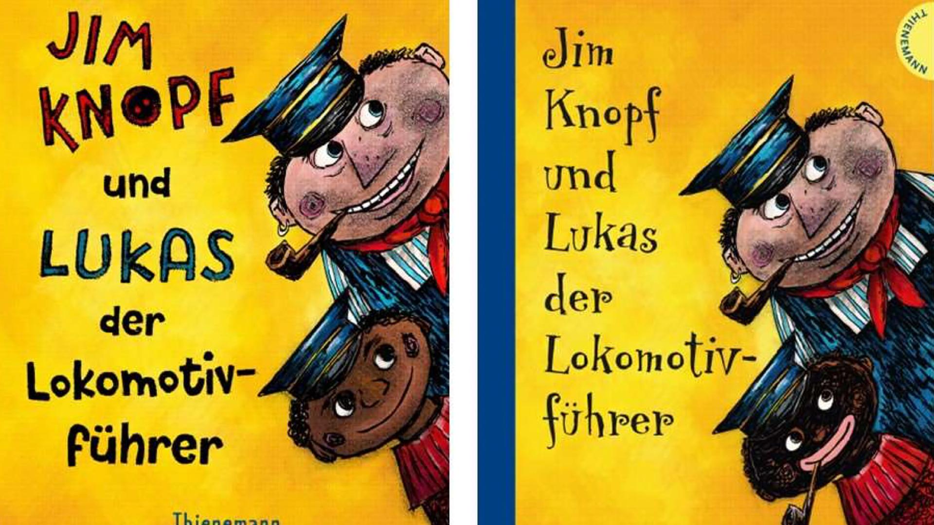 Links das neue Cover von Jim Knopf und Lukas der Lokomotivführer, rechts das alte.
