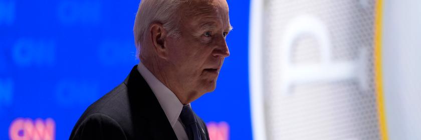 Joe Biden bei einer von CNN veranstalteten Präsidentschaftsdebatte mit Donald Trump am Donnerstag, 27.06.2024, in Atlanta.