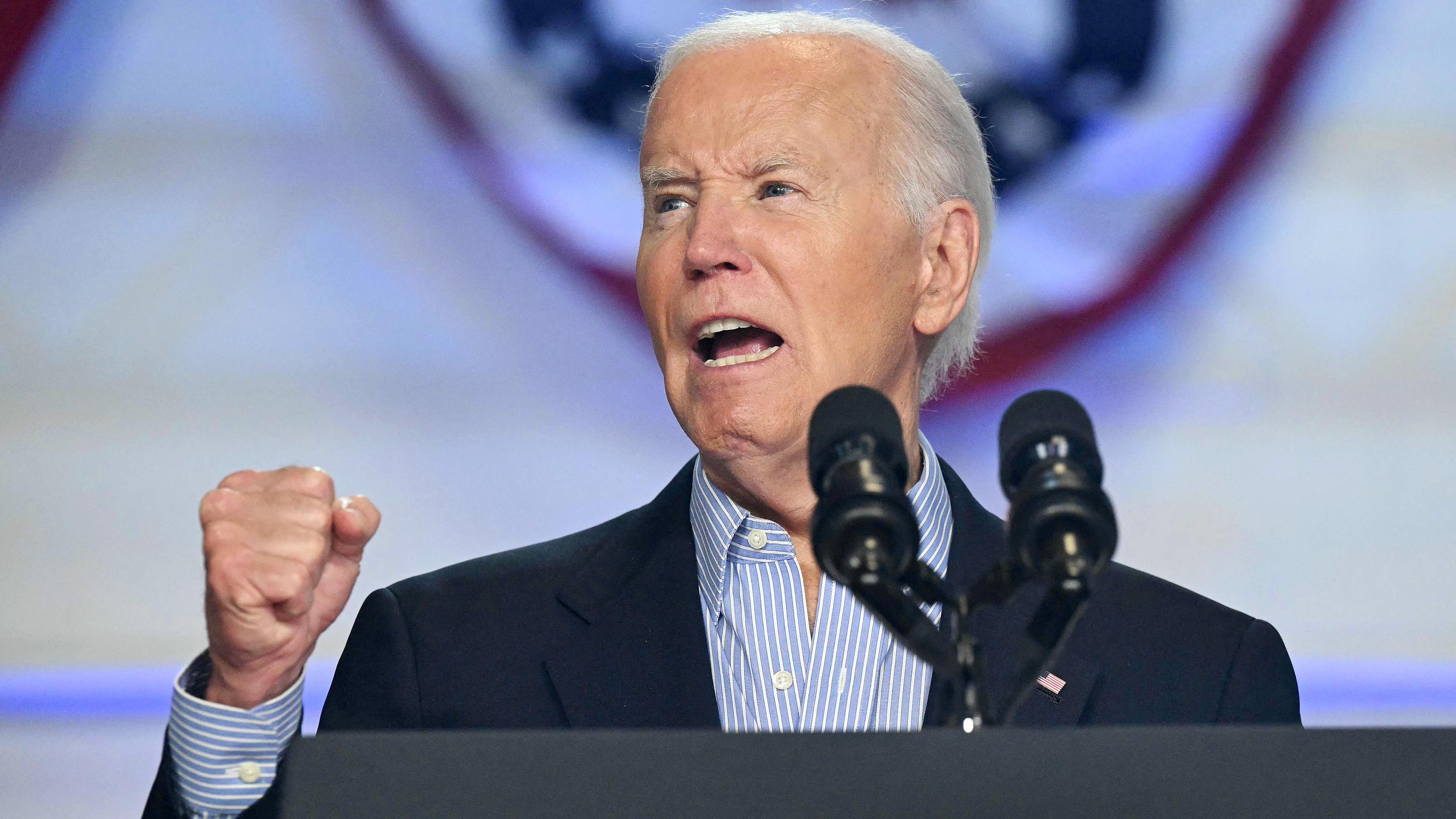 US-Präsident Joe Biden, aufgenommen am 05.07.2024 in Madison (USA)