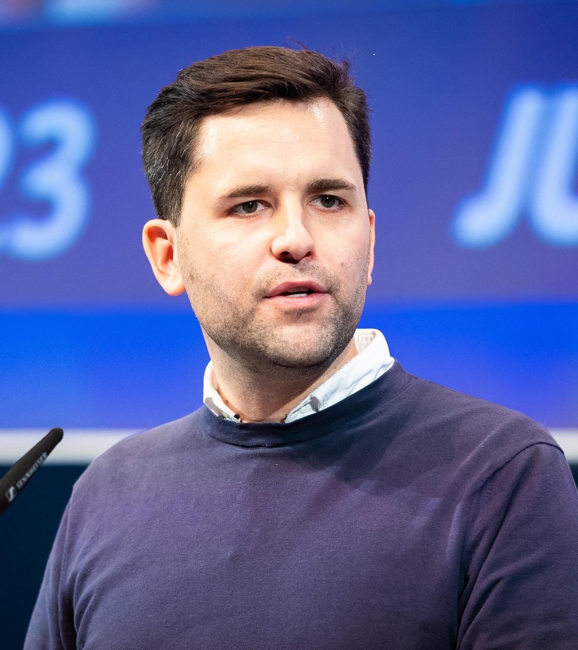 Johannes Winkel, Bundesvorsitzender der Jungen Union (JU), spricht auf dem 75. Deutschlandtag der Jungen Union am 20.10.2023.