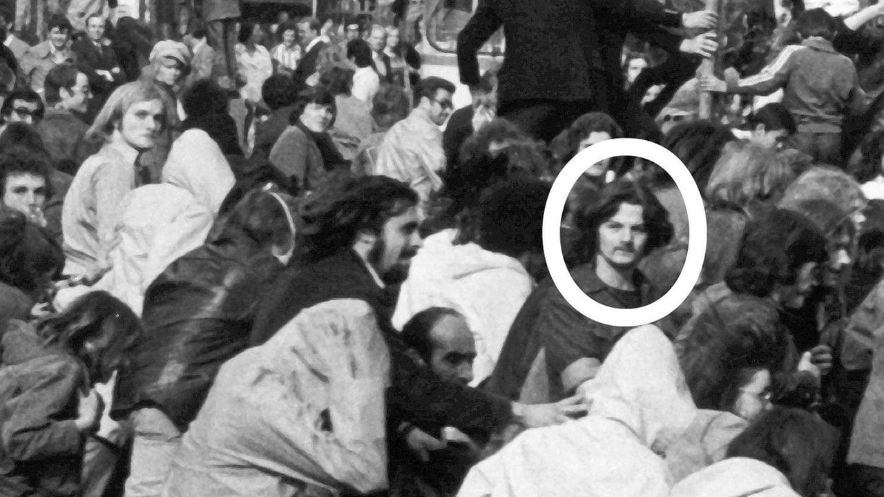 Joschka Fischer bei einer Demonstration in Frankfurt, 1974