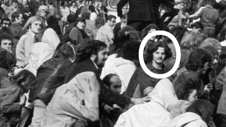 Joschka Fischer bei einer Demonstration in Frankfurt, 1974
