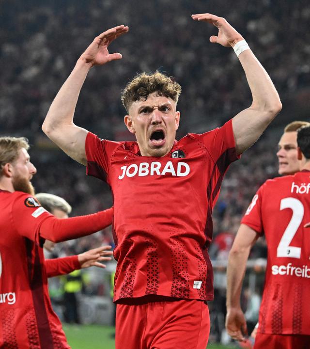 Freiburgs Philipp Treu bejubelt das frühe 1:0 gegen Sporting Braga 