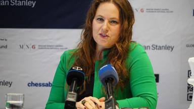 Archiv: Judit Polgar, Schachspielerin aus Ungarn, spricht auf der Pressekonferenz des Weltschachfestivals 2023.