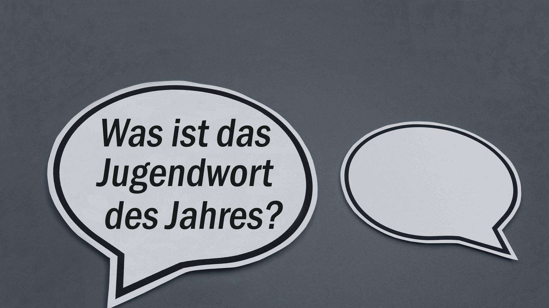 Symbolbild: Sprechblasen mit Schriftzug Jugendwort des Jahres und ihrem Text