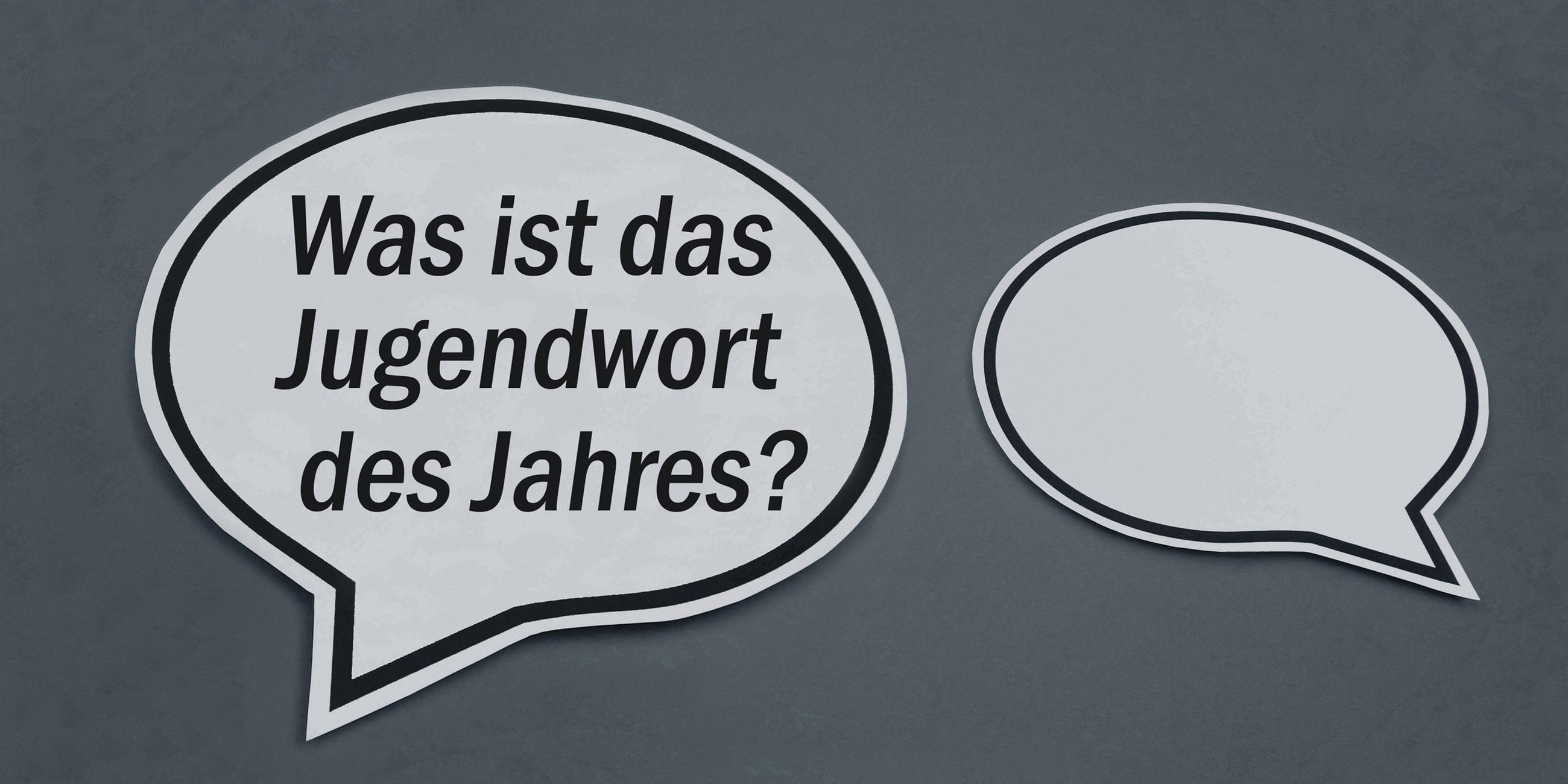Symbolbild: Sprechblasen mit Schriftzug Jugendwort des Jahres und ihrem Text